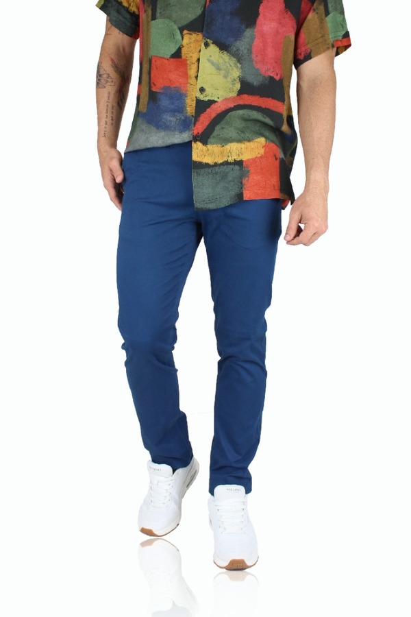 Pantalón Chino Color Azul Plúmbago Slim Fit De Algodón Para Hombre